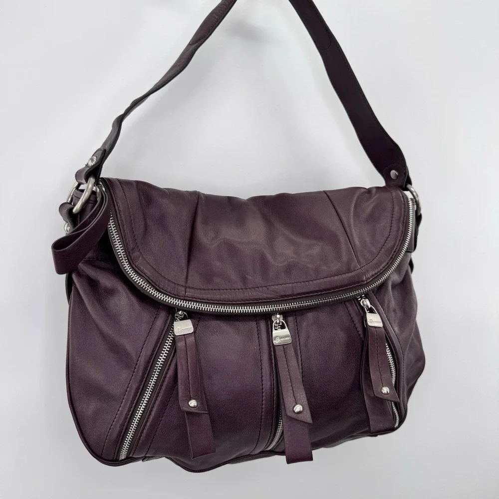 Y2K Leather Hobo Bag Oxblood Slouchy Flap Multi Zip Fringe Moto Avant Garde MINT